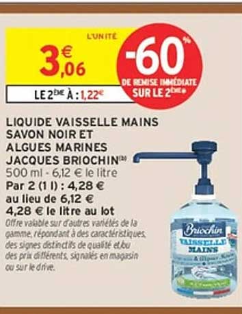 LIQUIDE VAISSELLE MAINS SAVON NOIR ET ALGUES MARINES JACQUES BRIOCHIN 500 ml