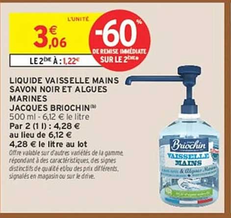 LIQUIDE VAISSELLE MAINS SAVON NOIR ET ALGUES MARINES JACQUES BRIOCHIN 500 ml