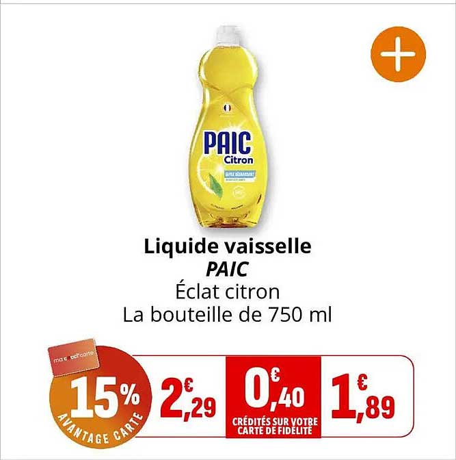 Liquide vaisselle PAIC Éclat citron La bouteille de 750 ml