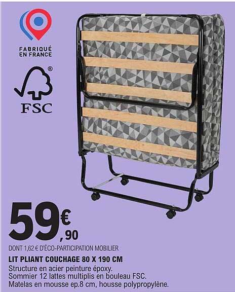 LIT PLIANT COUCHAGE 80 X 190 CM