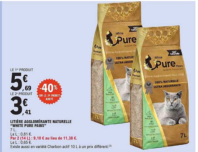 LITIERE AGGLOMERANTE NATURELLE “WHITE PURE PAWS”