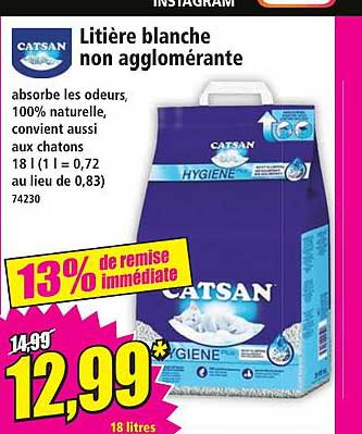 Litière blanche non agglomérante