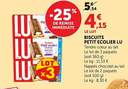 LOT BISCUITS PETIT ECOLIER LU