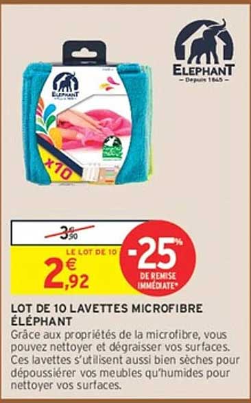 LOT DE 10 LAVETTES MICROFIBRE ÉLÉPHANT