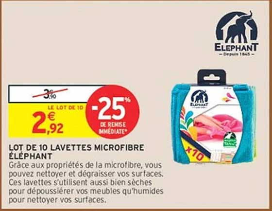 LOT DE 10 LAVETTES MICROFIBRE ÉLÉPHANT