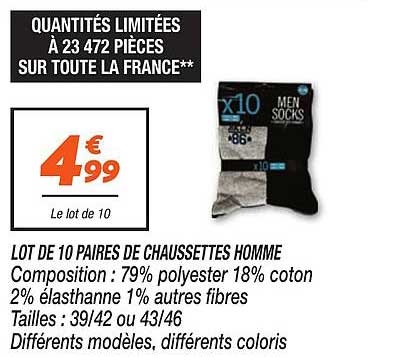 LOT DE 10 PAIRES DE CHAUSSETTES HOMME