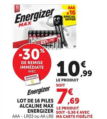LOT DE 16 PILES ALCALINE MAX ENERGIZER