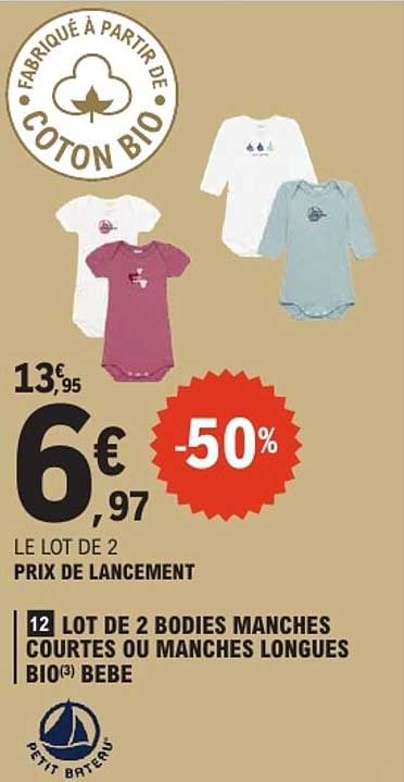 LOT DE 2 BODIES MANCHES COURTES OU MANCHES LONGUES BIO BÉBÉ