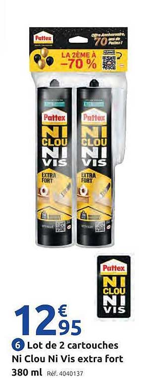 Lot de 2 cartouches Ni Clou Ni Vis extra fort 380 ml