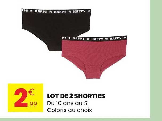 LOT DE 2 SHORTIES Du 10 ans au S Coloris au choix