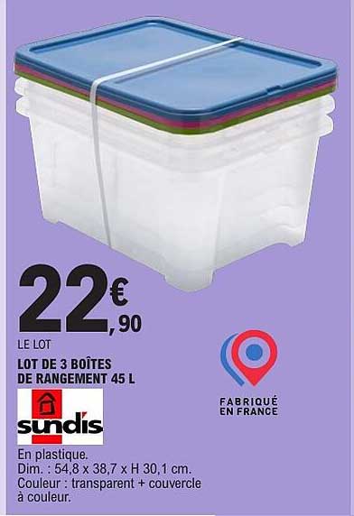 LOT DE 3 BOÎTES DE RANGEMENT 45 L