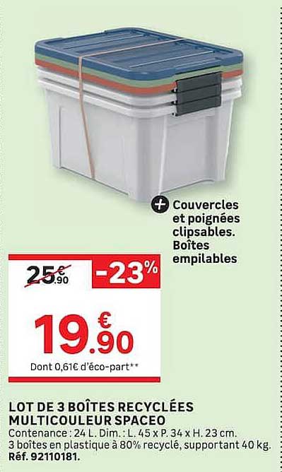 LOT DE 3 BOÎTES RECYCLÉES MULTICOULEUR SPACEO