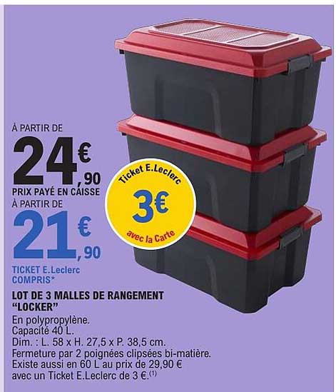 LOT DE 3 MALLES DE RANGEMENT “LOCKER”