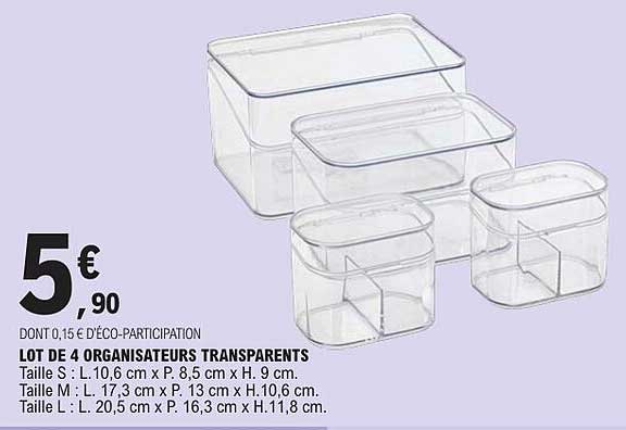 LOT DE 4 ORGANISATEURS TRANSPARENTS