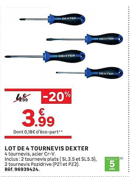LOT DE 4 TOURNEVIS DEXTER