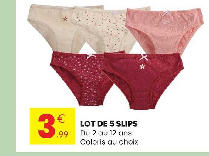 LOT DE 5 SLIPS Du 2 au 12 ans Coloris au choix