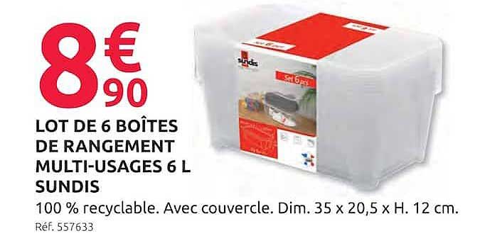 LOT DE 6 BOÎTES DE RANGEMENT MULTI-USAGES 6 L SUNDIS