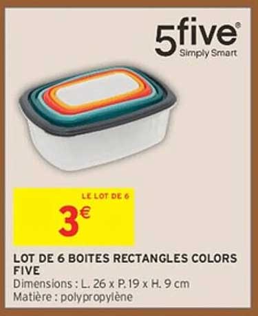 LOT DE 6 BOITES RECTANGLES COLORS FIVE