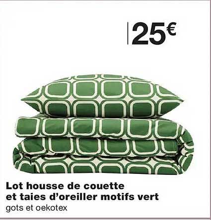Lot housse de couette et taies d’oreiller motifs vert