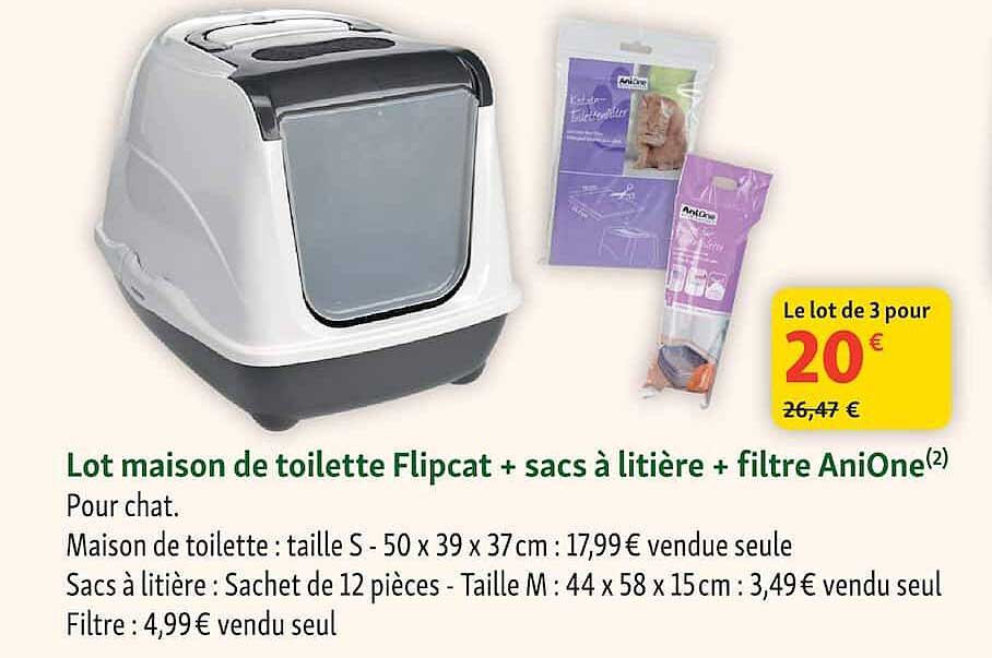Lot maison de toilette Flipcat + sacs à litière + filtre AniOne(2)