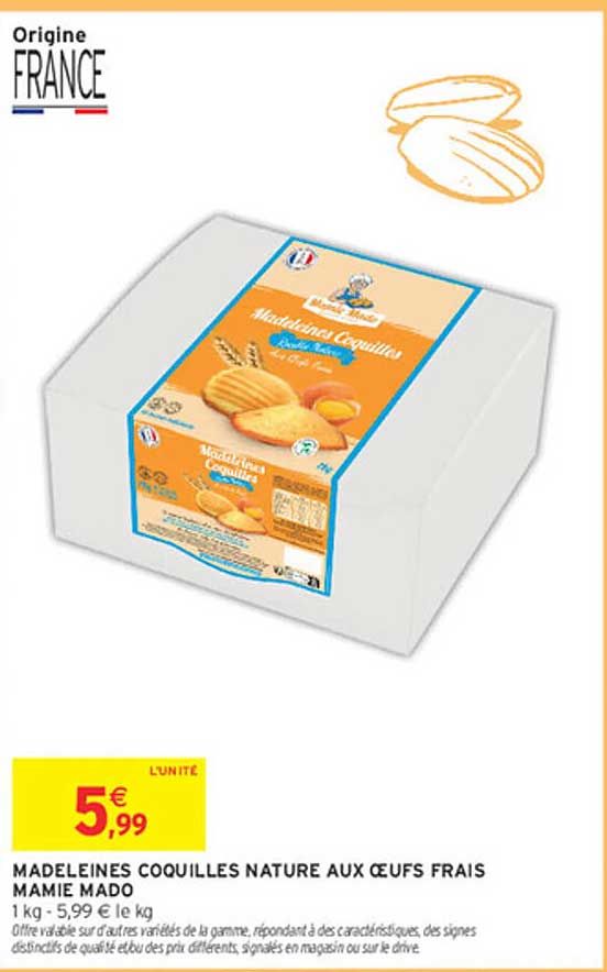 MADELEINES COQUILLES NATURE AUX ŒUFS FRAIS MAMIE MADO