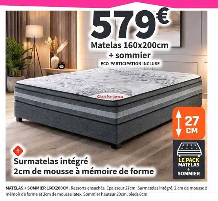 Matelas 160x200cm + sommier