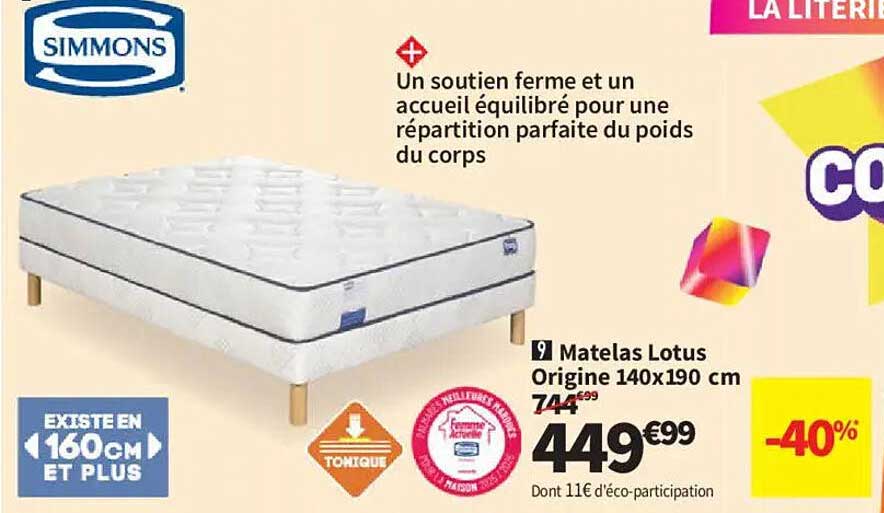 Matelas Lotus Origine 140x190 cm