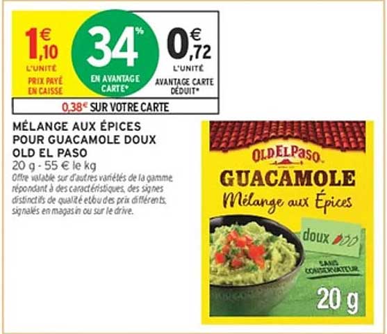 MÉLANGE AUX ÉPICES POUR GUACAMOLE DOUX OLD EL PASO