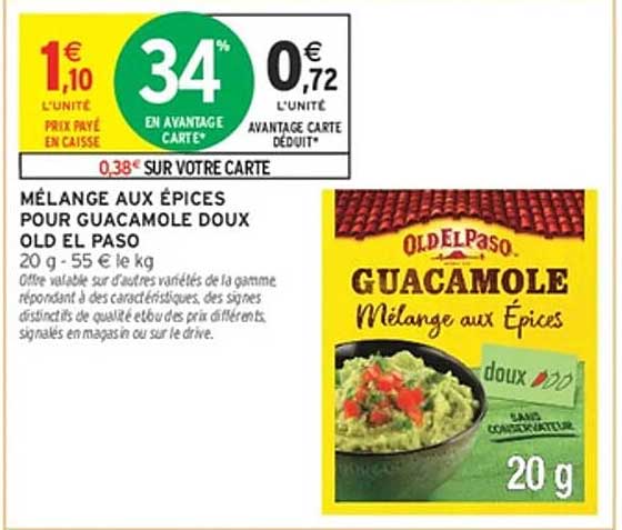 MÉLANGE AUX ÉPICES POUR GUACAMOLE DOUX OLD EL PASO