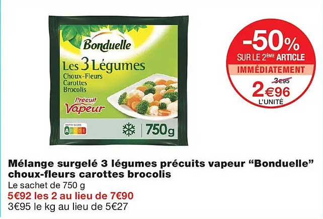 Mélange surgelé 3 légumes précuits vapeur “Bonduelle” choux-fleurs carottes brocolis