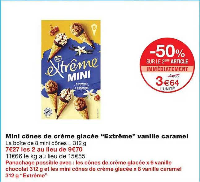 Mini cônes de crème glacée “Extrême” vanille caramel