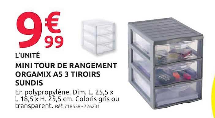 MINI TOUR DE RANGEMENT ORGAMIX A5 3 TIROIRS SUNDIS