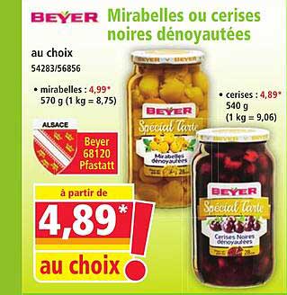Mirabelles ou cerises noires dénoyautées