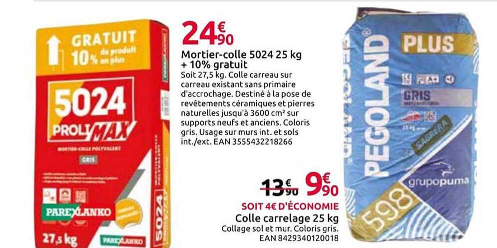 Mortier-colle 5024 25 kg + 10% gratuit
