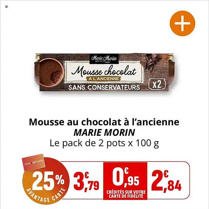 Mousse au chocolat à l’ancienne MARIE MORIN Le pack de 2 pots x 100 g