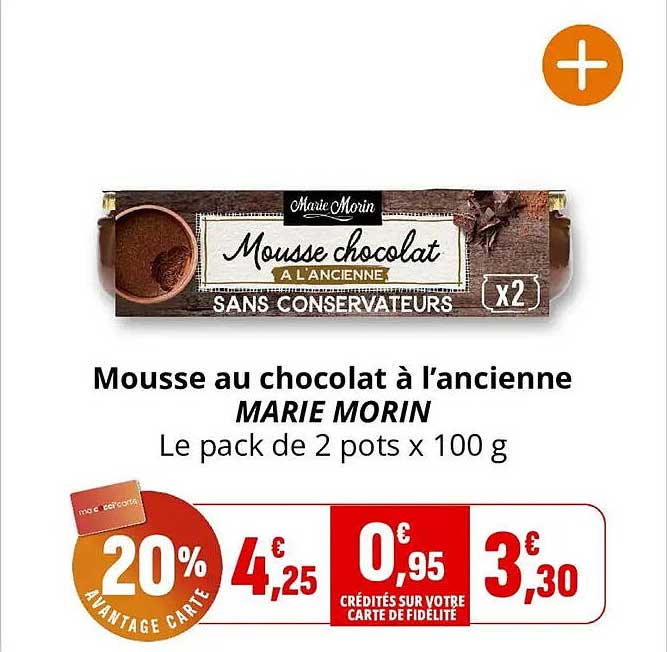 Mousse au chocolat à l’ancienne MARIE MORIN Le pack de 2 pots x 100 g