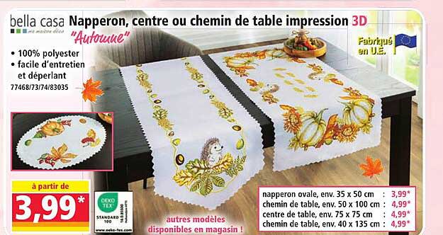 Napperon, centre ou chemin de table impression 3D "Automne"