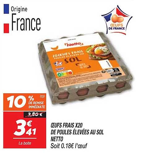 ŒUFS FRAIS X20 DE POULES ÉLEVÉES AU SOL NETTO