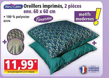 Oreillers imprimés, 2 pièces env. 60 x 60 cm