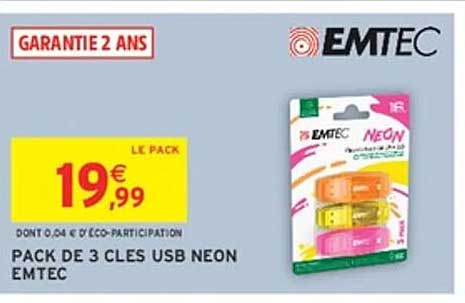PACK DE 3 CLES USB NEON EMTEC