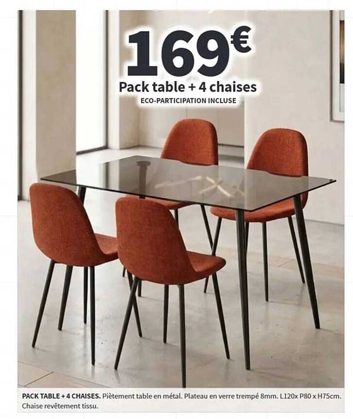 Pack table + 4 chaises