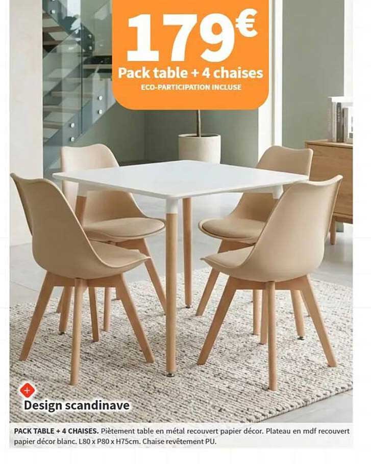 Pack table + 4 chaises