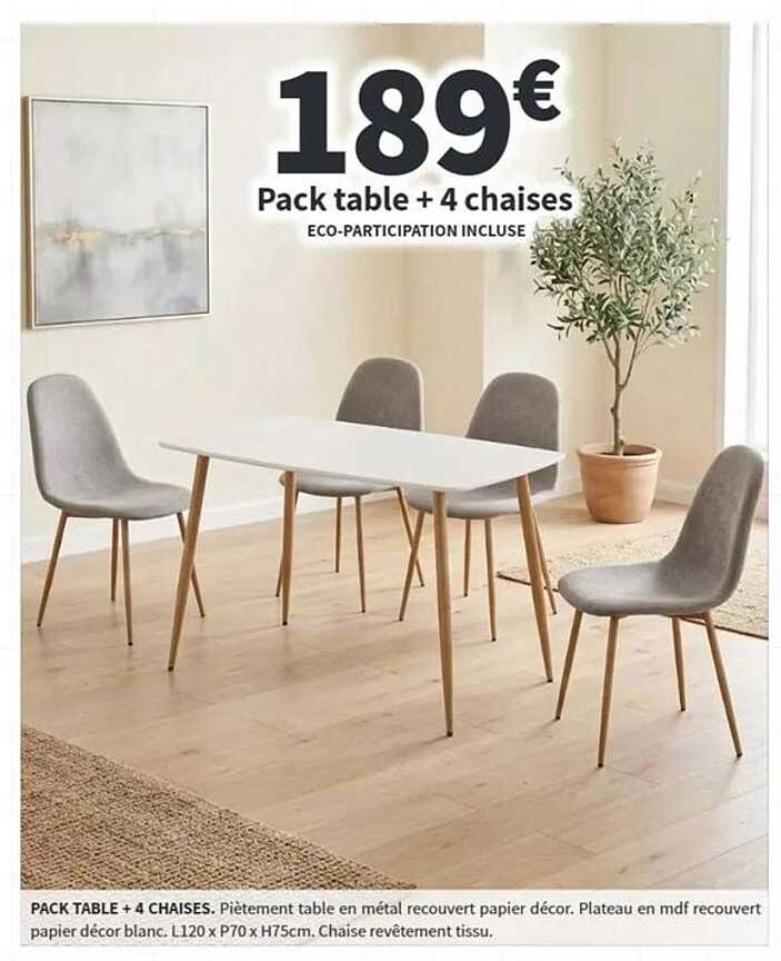 Pack table + 4 chaises