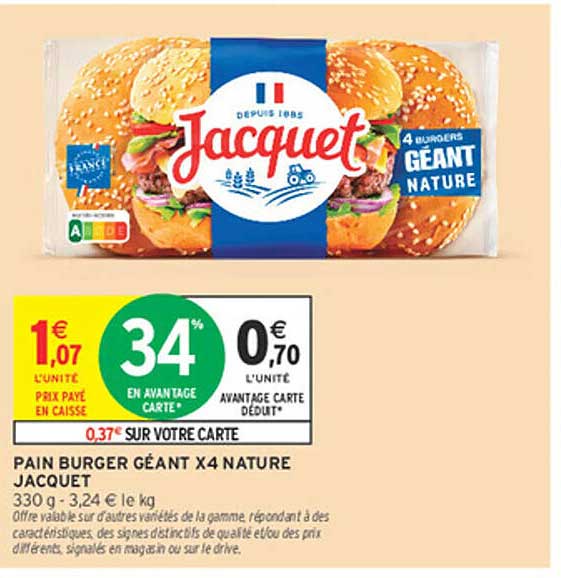 PAIN BURGER GÉANT X4 NATURE JACQUET