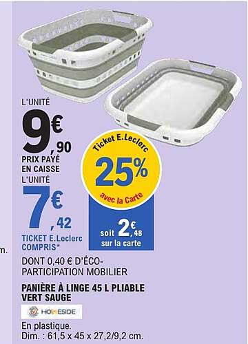 PANIER À LINGE 45 L PLIABLE VERT SAUGE