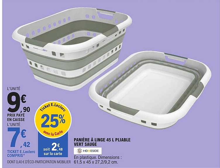 PANIER À LINGE 45 L PLIABLE VERT SAUGE