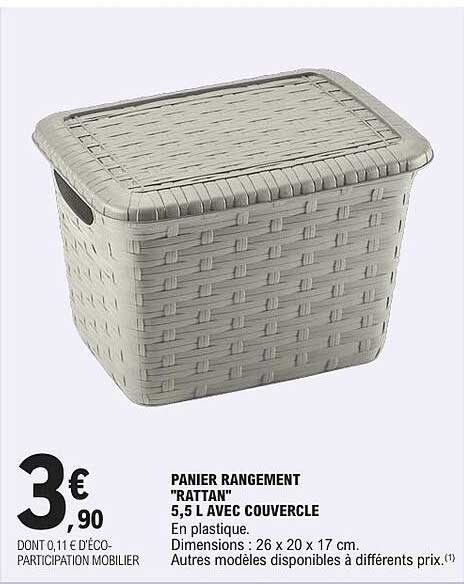 PANIER RANGEMENT "RATTAN" 5,5 L AVEC COUVERCLE
