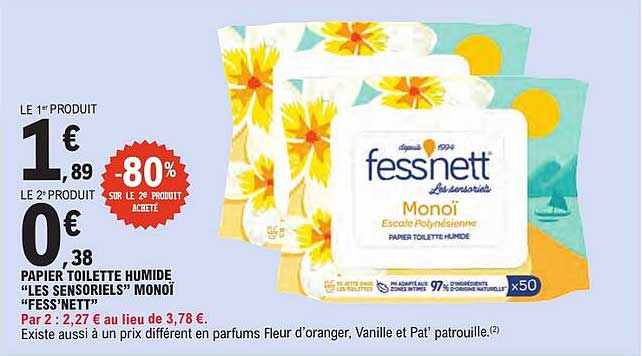 PAPIER TOILETTE HUMIDE "LES SENSORIELS" MONOÏ "FESSNETT"