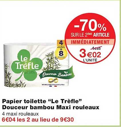Papier toilette “Le Trèfle” Douceur bambou Maxi rouleaux
