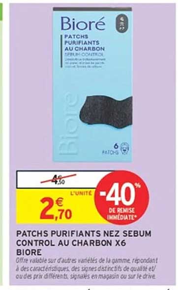 PATCHS PURIFIANTS NEZ SEBUM CONTROL AU CHARBON X6 BIORÉ